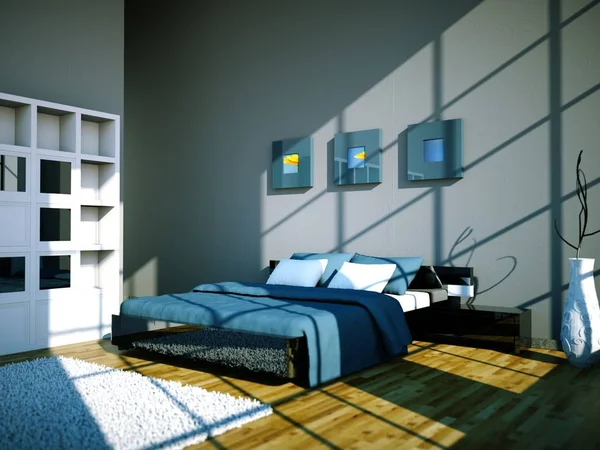 Modern bedroom with grey wall and modern decor — Stock Photo, Image