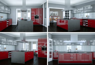 güzel bir tasarım ile modern mutfak dört kez bakıldı