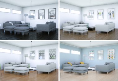 Dört renk varyasyonları modern iç çatı tasarım