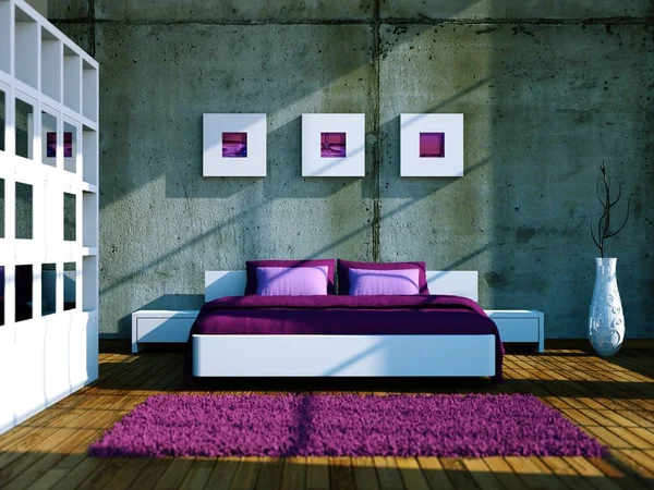 콘크리트 벽 및 현대적인 장식 현대 침실 — 스톡 사진