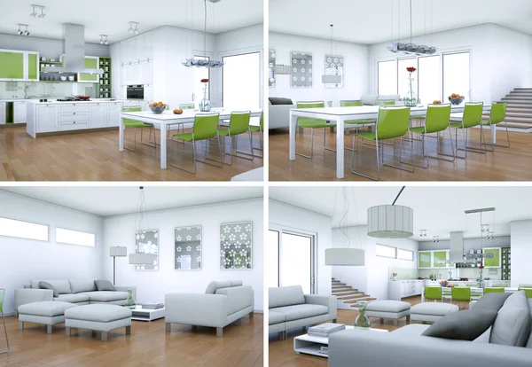 Fyra visningar av modern interiör loft design — Stockfoto