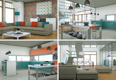 Modern iç çatı tasarım dört kez bakıldı