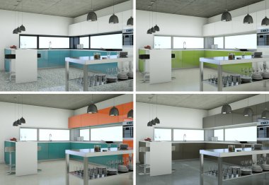 güzel bir tasarım ile modern mutfak dört kez 3D çizimi