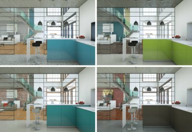 güzel bir tasarım ile modern mutfak dört kez bakıldı