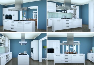 güzel bir tasarım ile modern mutfak dört kez bakıldı