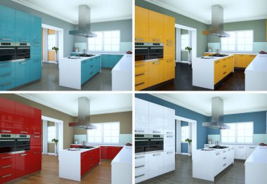 güzel bir tasarım ile modern mutfak dört kez bakıldı