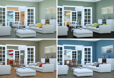 Dört renk değişme miktarı modern iç çatı 3d çizim tasarım