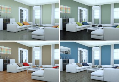 Dört renk varyasyonları modern iç çatı tasarım