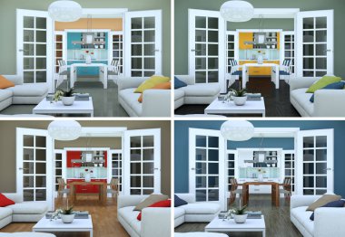 Dört renk varyasyonları modern iç çatı tasarım