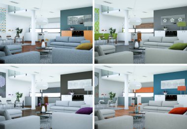 Dört renk varyasyonları modern iç çatı tasarım