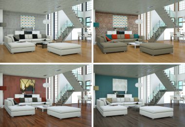 Dört renk varyasyonları modern iç çatı tasarım