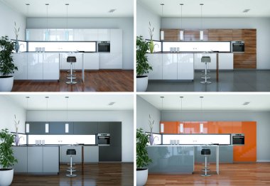 güzel bir tasarım ile modern mutfak dört kez bakıldı