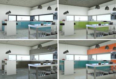 güzel bir tasarım ile modern mutfak dört kez bakıldı