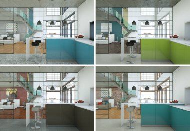 güzel bir tasarım ile modern mutfak dört kez bakıldı