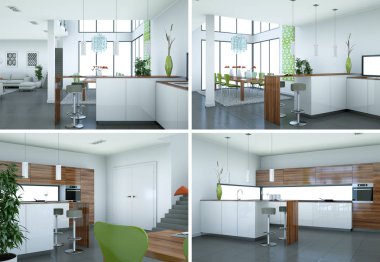 güzel bir tasarım ile modern mutfak dört kez bakıldı