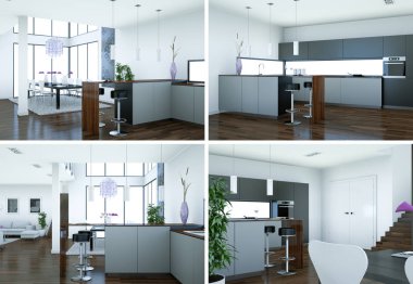 güzel bir tasarım ile modern mutfak dört kez bakıldı