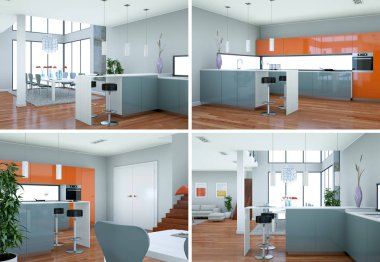 güzel bir tasarım ile modern mutfak dört kez bakıldı