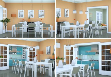 Yemek odası iç tasarım modern daire içinde dört kez bakıldı