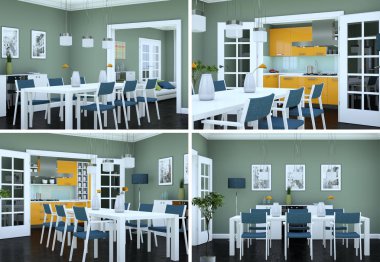 Yemek odası iç tasarım modern daire içinde dört kez bakıldı