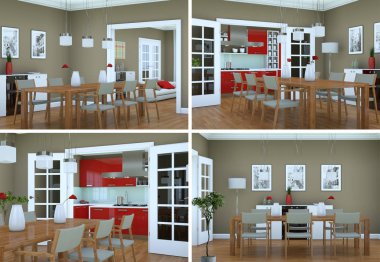 Yemek odası iç tasarım modern daire içinde dört kez bakıldı