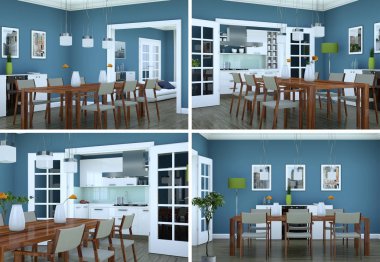 Yemek odası iç tasarım modern daire içinde dört kez bakıldı