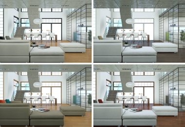 Dört renk varyasyonları modern iç çatı tasarım