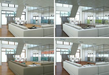 Dört renk varyasyonları modern iç çatı tasarım