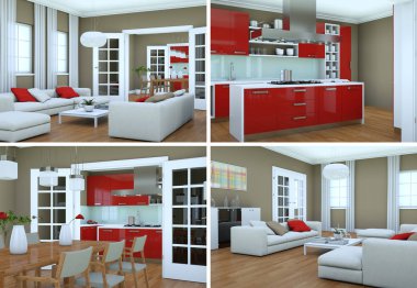 Modern iç çatı tasarım dört kez bakıldı