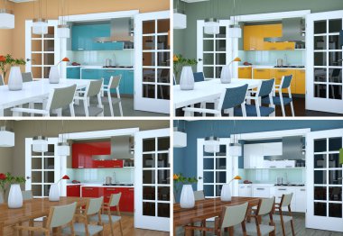 Dört renk varyasyonları modern iç çatı tasarım