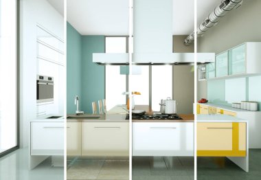 Güzel bir tasarım ile modern bir mutfak bölünmüş renk varyasyonları