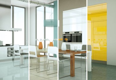 Güzel bir tasarım ile modern bir mutfak bölünmüş renk varyasyonları