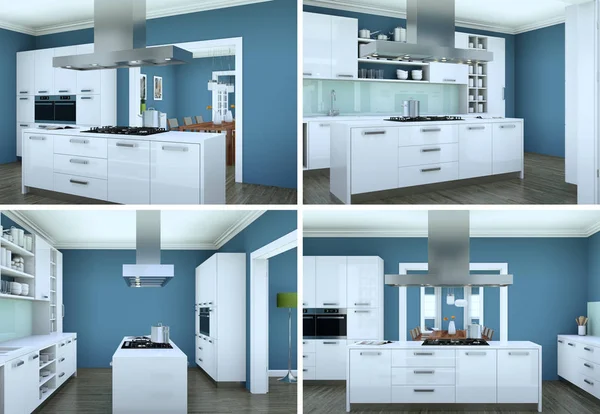 güzel bir tasarım ile modern mutfak dört kez bakıldı