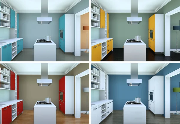 Quatre vues de la cuisine moderne avec un beau design — Photo