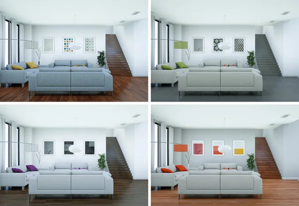 Чотири кольорові варіації сучасного дизайну інтер'єру лофт — стокове фото