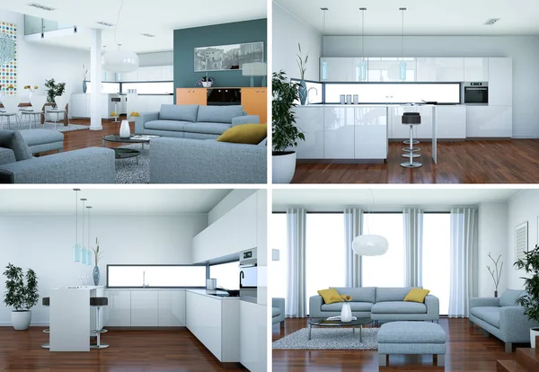 A modern belső loft design négy megtekintés — Stock Fotó