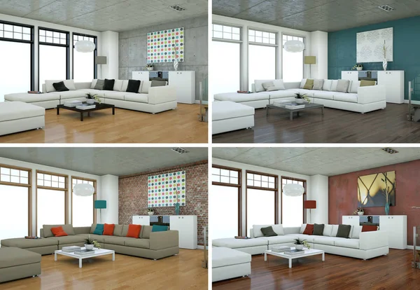 Cuatro variaciones de color de diseño moderno loft interior —  Fotos de Stock