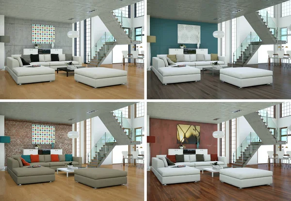 Cuatro variaciones de color de diseño moderno loft interior — Foto de Stock