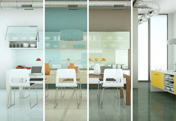 Ilustração Variações Cores Divididas Uma Cozinha Moderna Com Belo Design — Fotografia de Stock