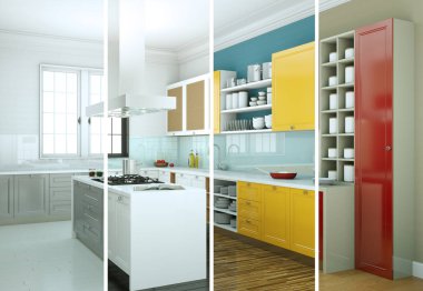 Güzel bir tasarım ile modern bir mutfak bölünmüş renk varyasyonları