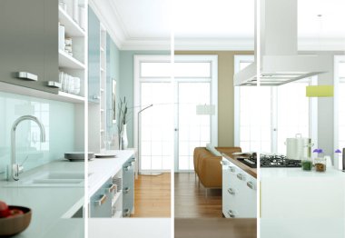 Güzel bir tasarım ile modern bir mutfak bölünmüş renk varyasyonları