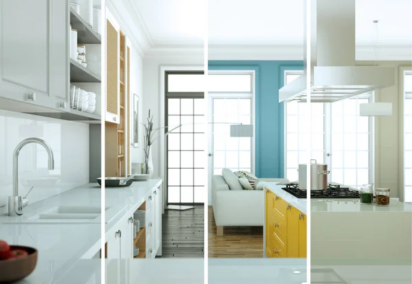 Variaciones de color divididas de un diseño interior loft moderno — Foto de Stock
