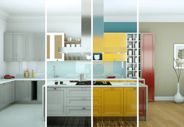 Variações de cores divididas de uma cozinha moderna com um belo design — Fotografia de Stock