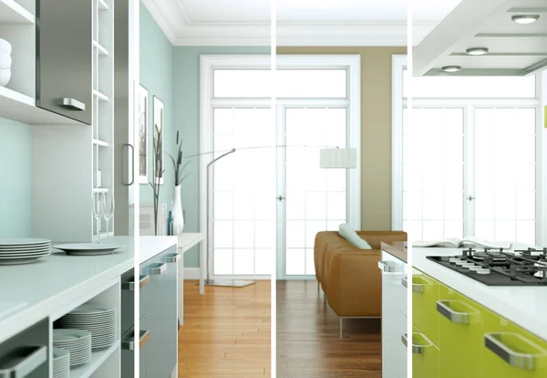 Variantes de couleurs éclatées d'une cuisine moderne avec un beau design — Photo