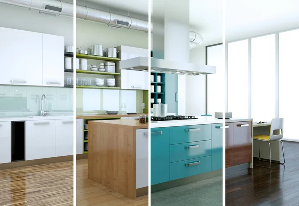 Variaciones de color divididas de una cocina moderna con un hermoso diseño — Foto de Stock