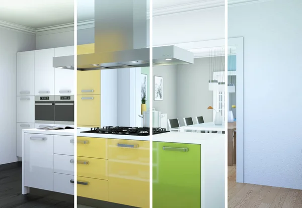 Egy modern konyha, szép design osztott színváltozatok — Stock Fotó