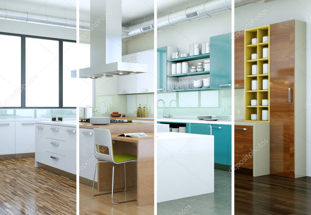 Splitted color variations of a modern kitchen with a beautiful design