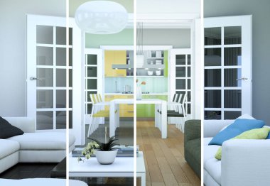 Bölünmüş renk değişimleri modern loft iç tasarım