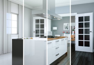 Güzel bir tasarım ile modern bir mutfak bölünmüş renk varyasyonları