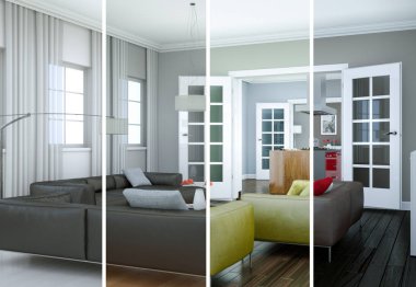 Bölünmüş renk değişimleri modern loft iç tasarım