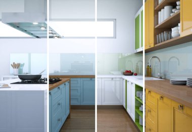 Güzel bir tasarım ile modern bir mutfak bölünmüş renk varyasyonları